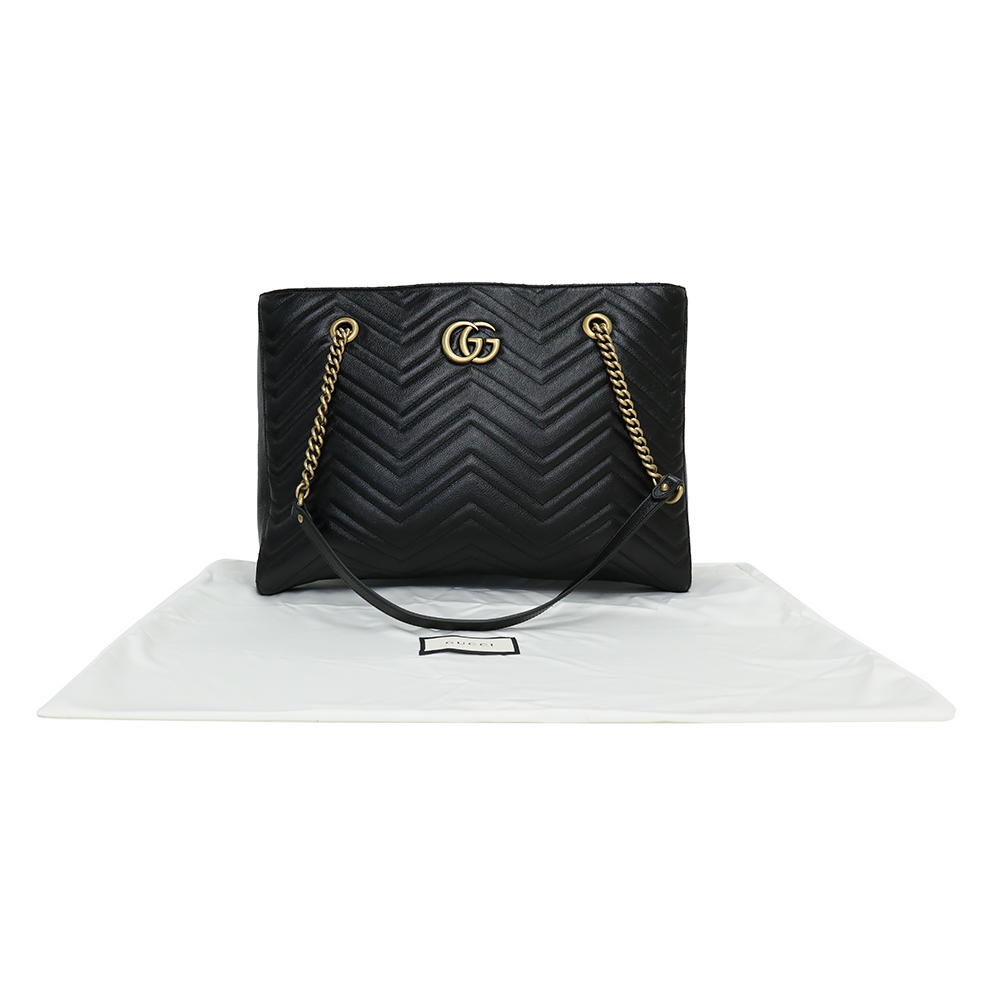 Gucci GG Marmont Medium Chain Tote Handbag Quilted Leather Black - Picture 2 of 8